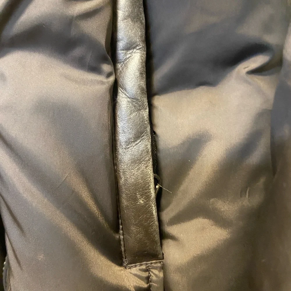 Mackage Black Down Parka Fur Hood Leather Trim - Picture 9 of 11